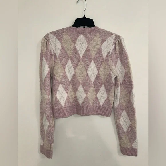Lovers & Friends CASEY LUREX ARGYLE SWEATER sz S#H2 - Picture 6 of 6